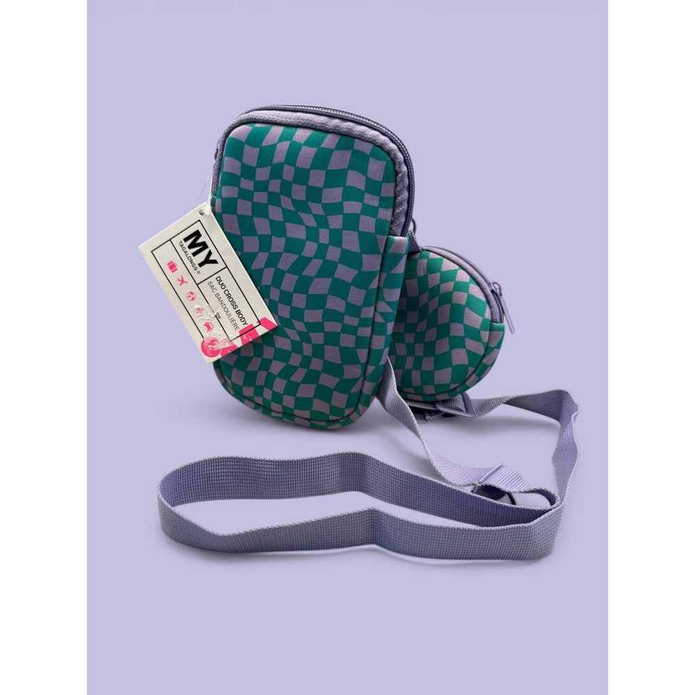 NWT My Tagalongs Cute Checked Small Neoprene Crossbody Detachable Pouch Travel